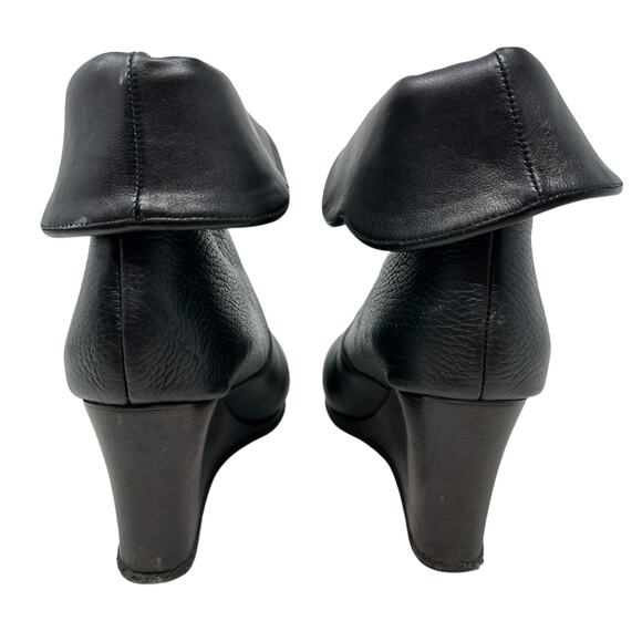 Chloe Kole Wedge Booties Boots Leather Lace-Up Black Size 36.5 US 6.5 - Picture 9 of 16